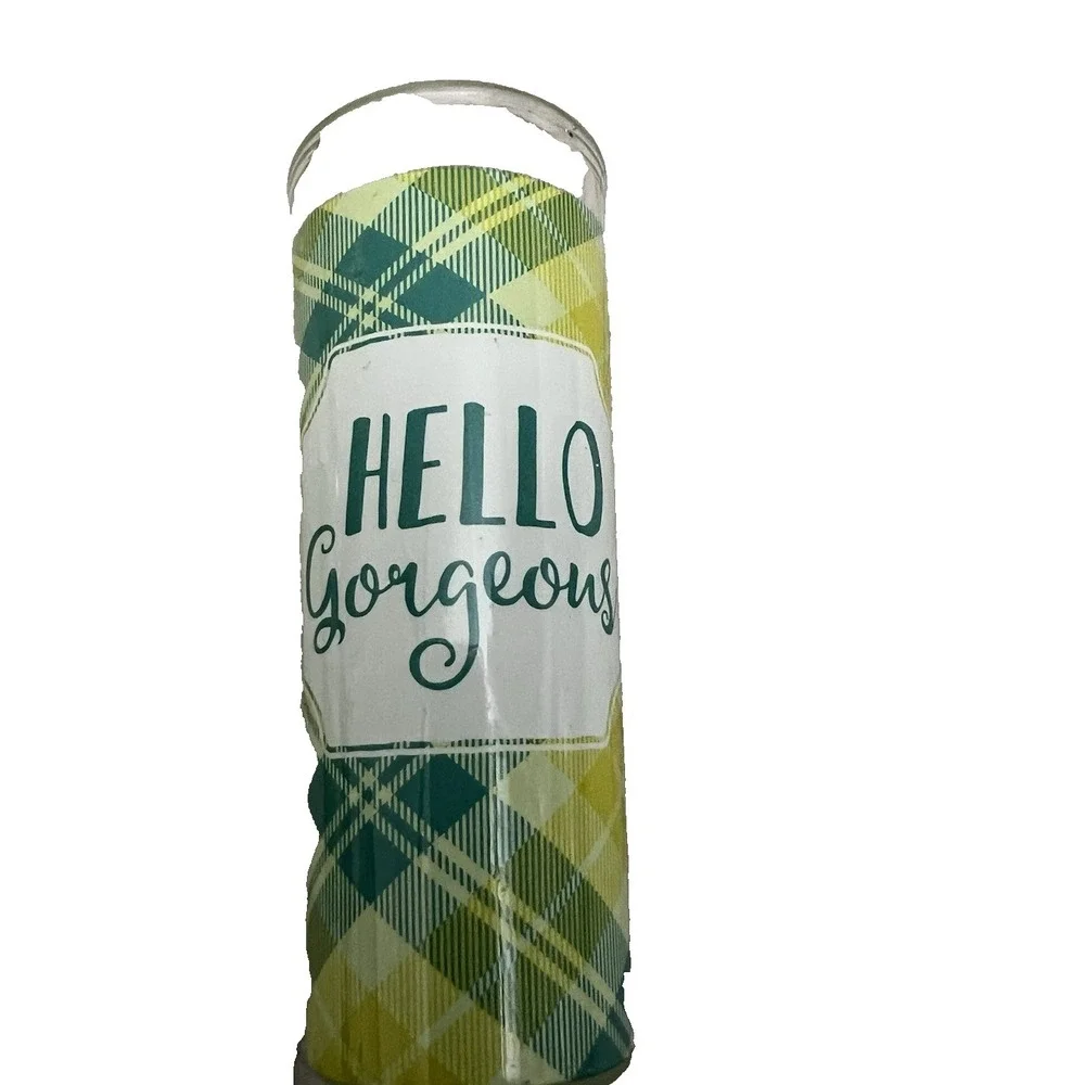 Set of 4 2 FL OZ TALL GREEN+YELLOW PLAID SHOOTERS SHOT GLASSES Girly Girl Saying